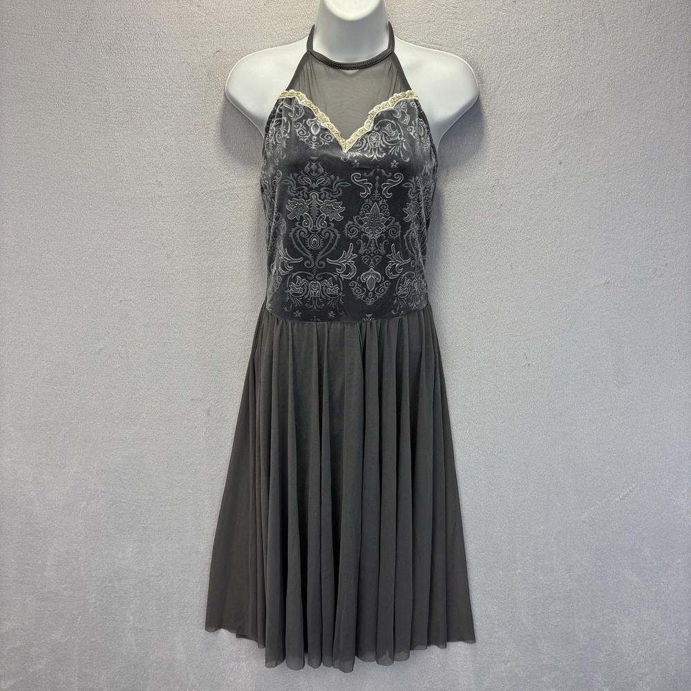 Weissman Velvet Mesh Dance Dress‎ Womens M Gray Fairy Ethereal Whimsical Lyrical
